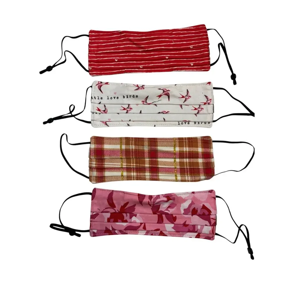 NEW Handmade Adjustable Cloth Double Layer Face Mask Lot of 4 Valentines Love